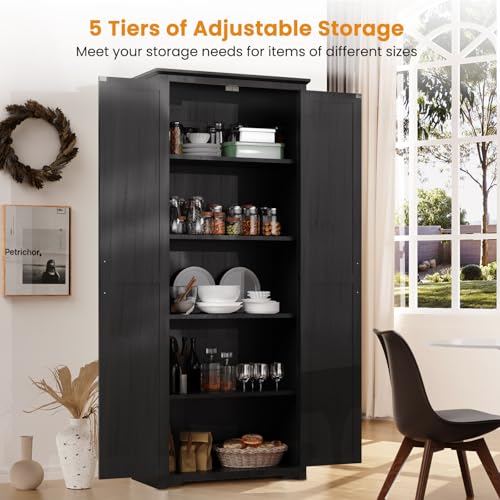 72" Tall Farmhouse Kitchen Pantry Cabinet, Large Storage Cabinet with 6 Adjustable Shelves, 4 Barn Doors & Drawer for Bathroom, Dining Room, Brown