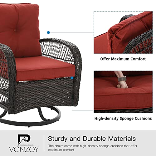 3 Pieces Patio Furniture Set, Outdoor Swivel Glider Rocker, Wicker Patio Bistro Set with Rocking Chair, Thickened Cushions and Table for Porch (Blue)