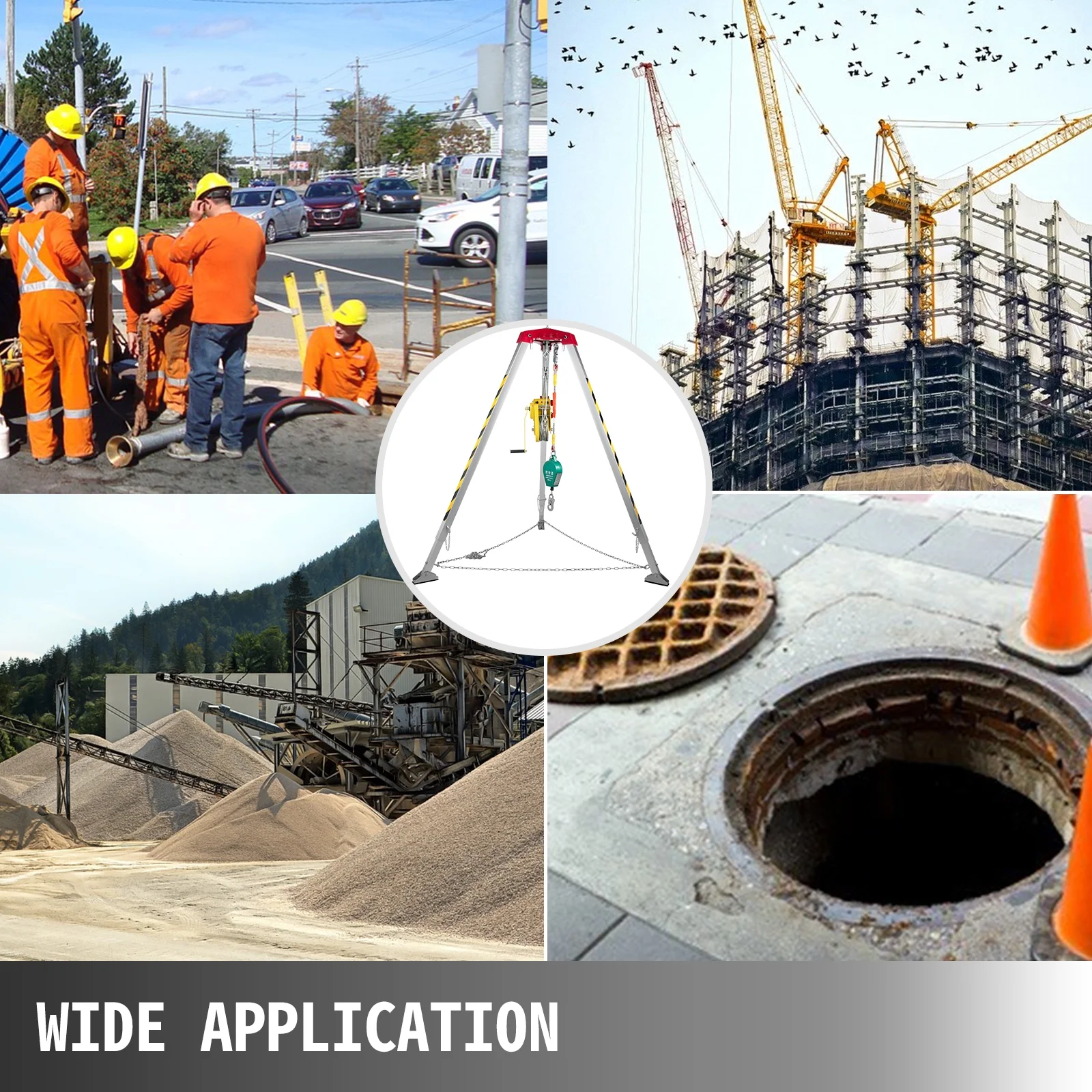 VEVOR Confined Space Tripod 8' Legs, 1800lbs Winch Confined Space Kit, 98' Cable Confined Space Rescue Tripod, with 32.8' Fall Protection