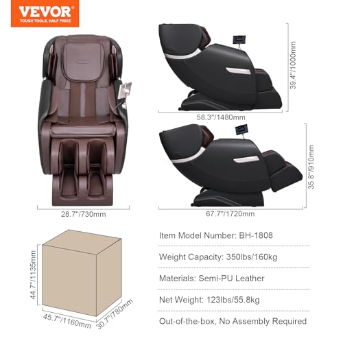 VEVOR Full Body Massage Chair, SL-Track Zero Gravity Massage Recliner, 3D Shiatsu, Body Scan, Heating, Bluetooth Speaker, Airbags for Living Room