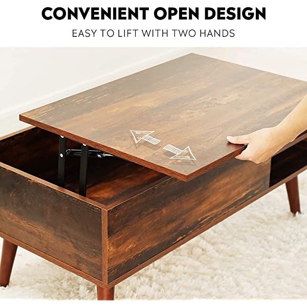 WLIVE Wood Lift Top Coffee Table with Hidden Compartment and Adjustable Storage Shelf, Lift Tabletop Dining Table for Home Living Room, Office