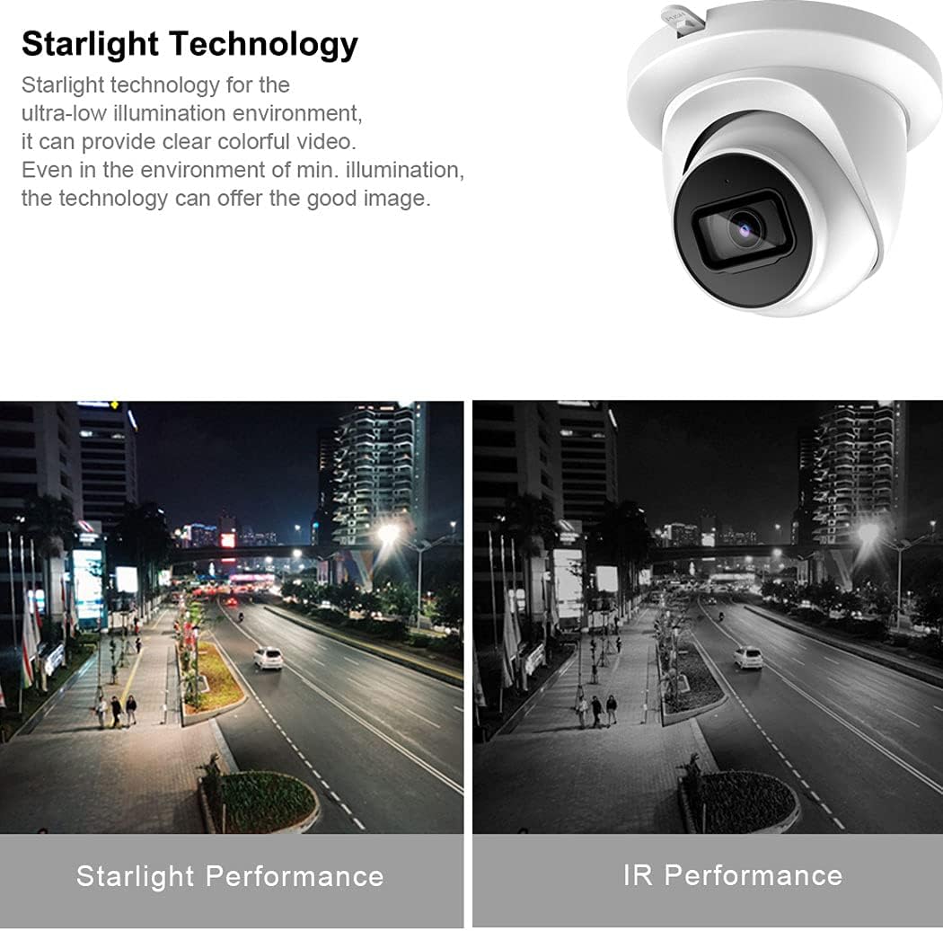 Starlight 4K 8MP Poe IP Camera with Low-Illumination Built-in Mic, 98ft Night Vision, IVS, H.265, SD Card Slot, WDR, 3D DNR, IP67