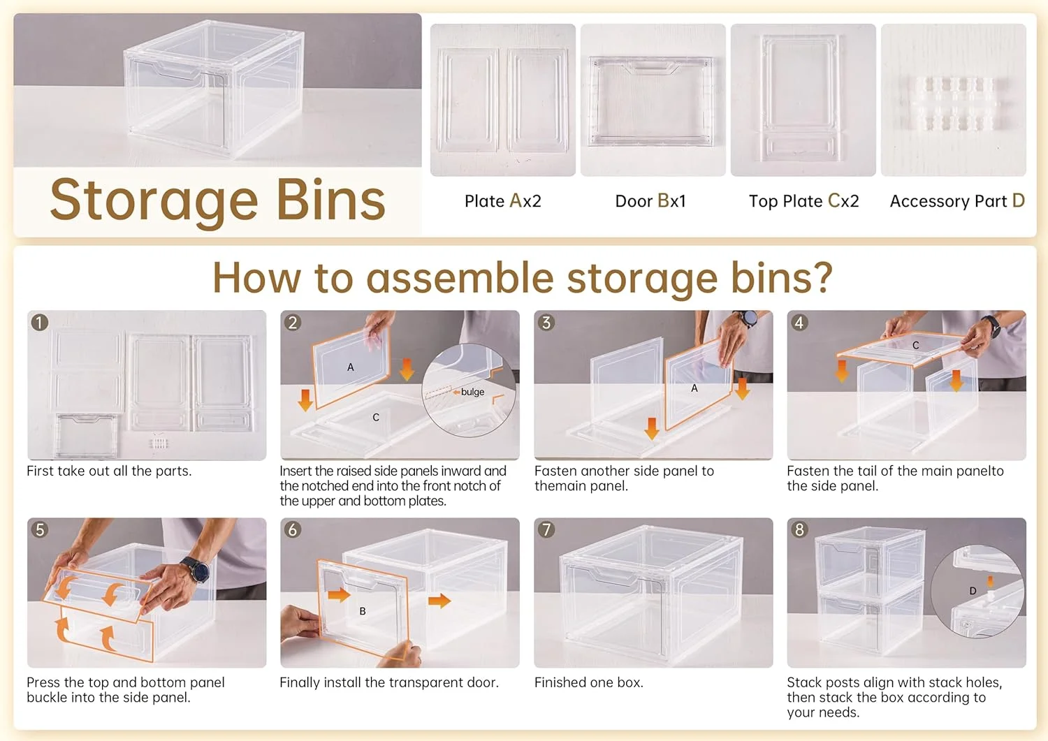6 Pack Closet Organizers and Storage,Clear Stackable Plastic Storage Bins with Lids Magnetic Doors,Clothes Organizers and Storage