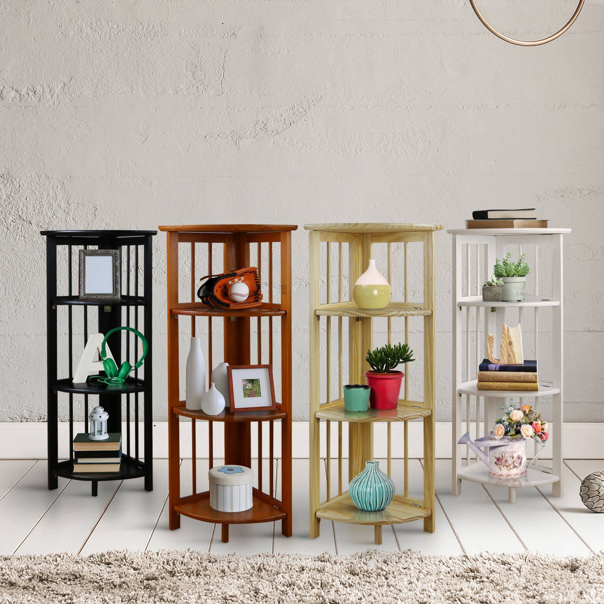 38.75x22 4 Shelf Corner Folding Bookcase Black - Flora Home