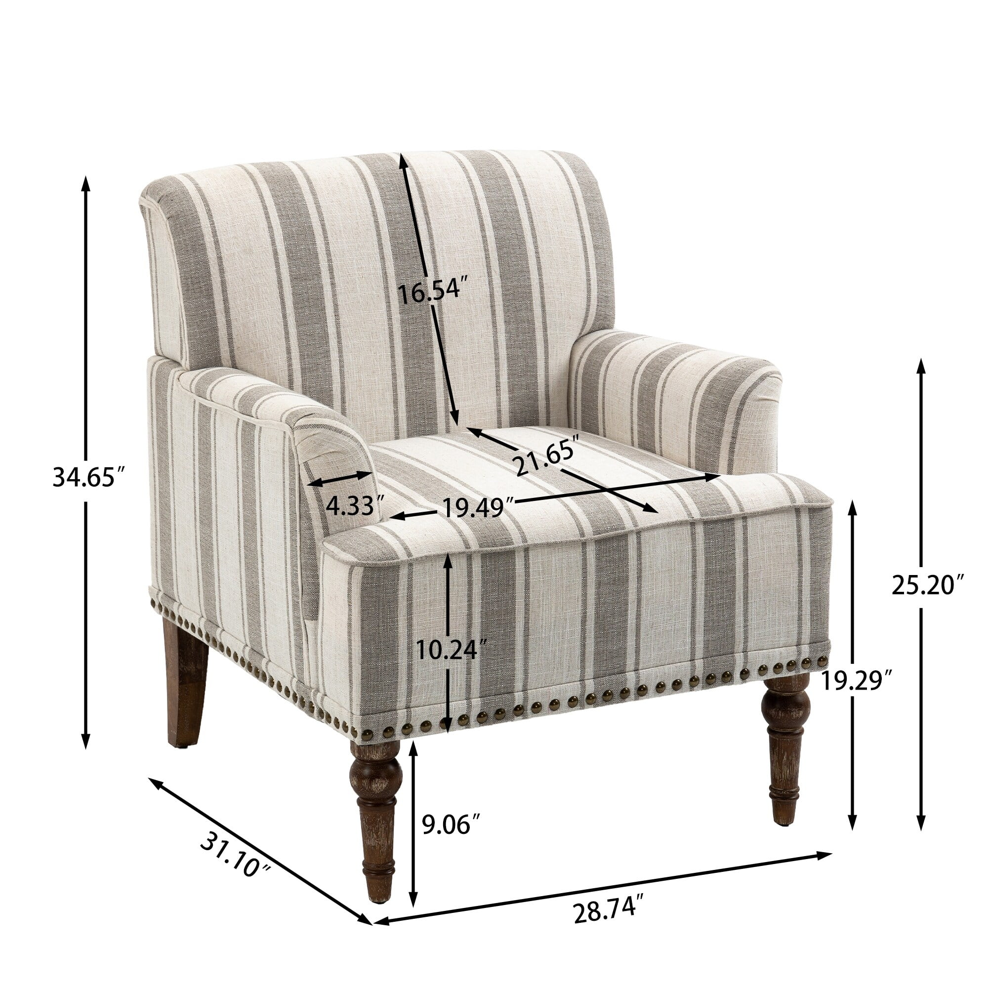 Daisy Modern Striped Accent Chairs with Arms Grey Stripe