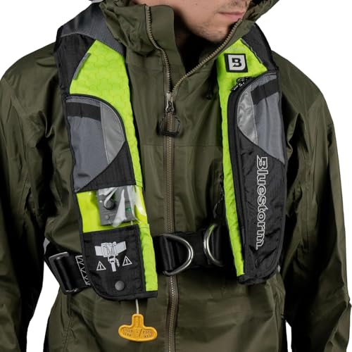 BLUESTORM Stratus 35 Inflatable Life Jacket PFD for Adults | US Coast Guard (USCG) Approved Automatic Self Inflating Life Vest Preserver with Manual