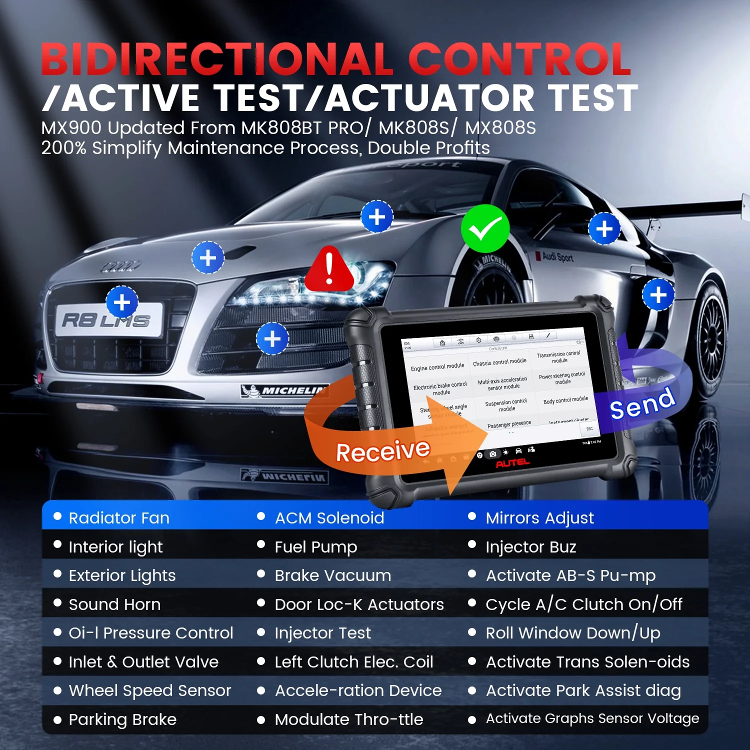 Autel MaxiCheck MX900 Gift MV108 Level up of MK808S MX808S Car Diagnostic Bidirectional Scan Tool 40+ Resets DoIP & CAN FD Auto VIN/License WiFi