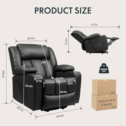 FLEXISPOT XL31 Power Lift Recliner Chair for Elderly, Electric Lift Chair with Massage & Heat, PU Leather Reclining Sofa w/Cup Holders