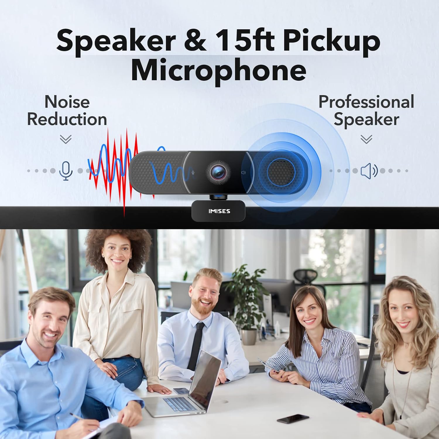 3 in 1 Webcam - Webcam with Microphone and Speaker, 2K QHD, Autofocus Laptop Camera w/Light Correction