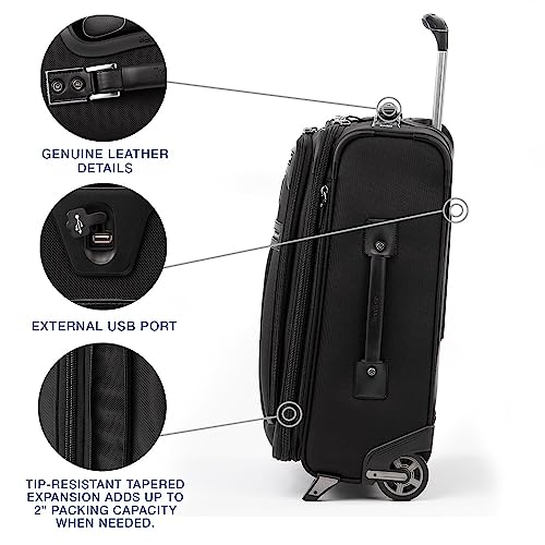 Travelpro Platinum Elite Softside Expandable Carry on Luggage, 2 Wheel Upright Suitcase, USB Port, Men and Women, International, Shadow Black