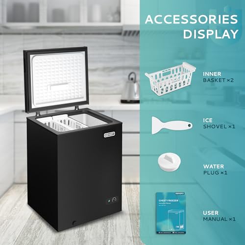 EUHOMY 3.5 Cu.Ft Chest Freezer with Removable Basket, Small Deep Freezer Adjustable 7 Thermostat, Quiet Mini Freezer Free-Standing Top Door