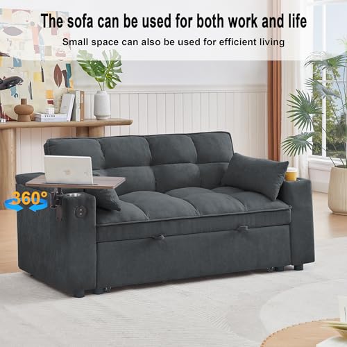 68.11" Corduroy Sleeper Chair Bed with USB Port, Cup Holders & Side Storage Pockets – 3-in-1 Foldable Sofa Bed for Guest Room, Living Room – White