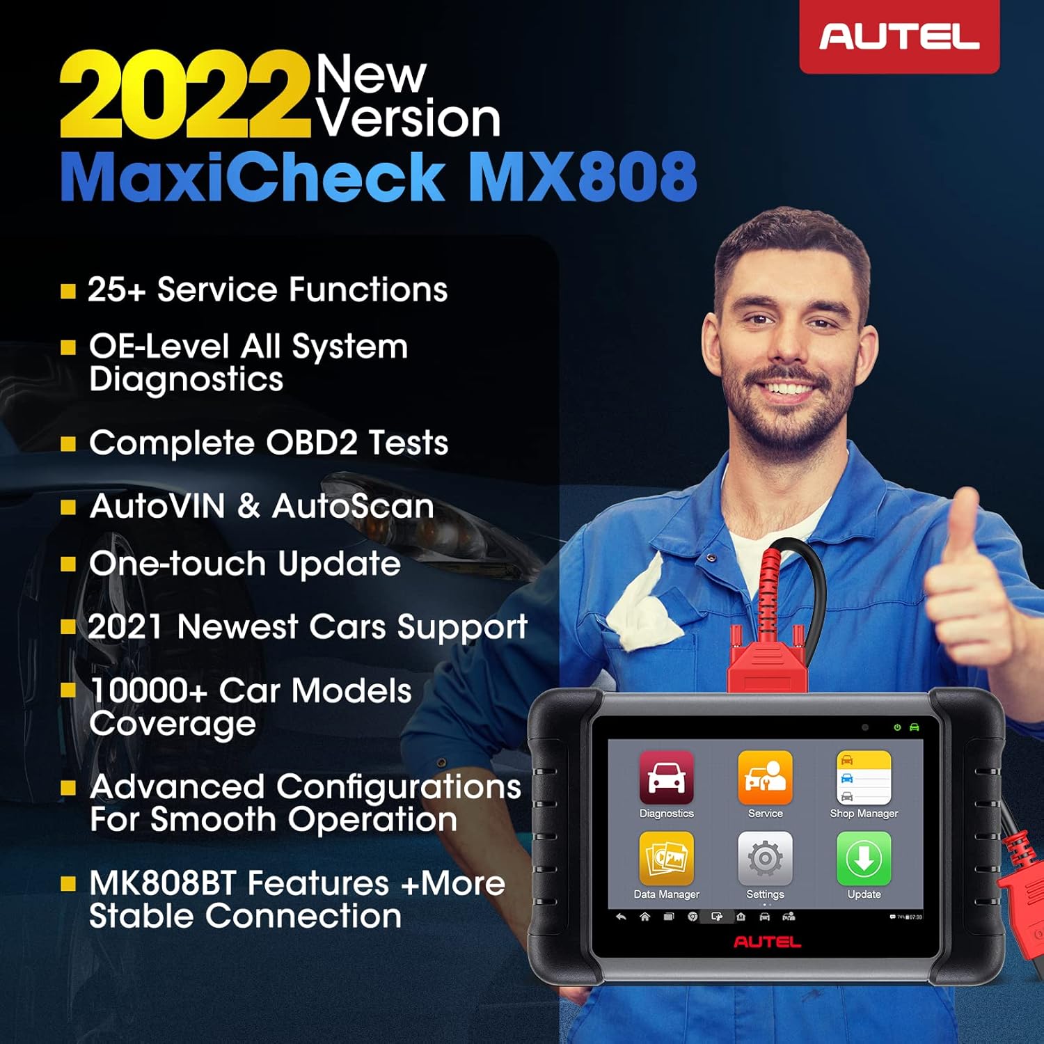 Autel Scanner MaxiCheck MX808 2022, Auto Diagnostic Scan Tool with 25+ Services, All Systems Diagnosis, IMMO, EPB, ABS Bleed, Oil Reset, SAS