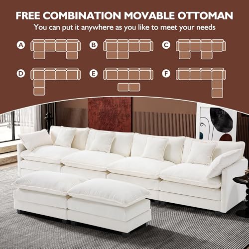 Ihanherry 111.4" U Shaped Modern Cloud Sofa Modular Sectional Couch with 2 Ottoman, 5-Seat Chenille Deep Seat Sofa with Pillow for Living Room