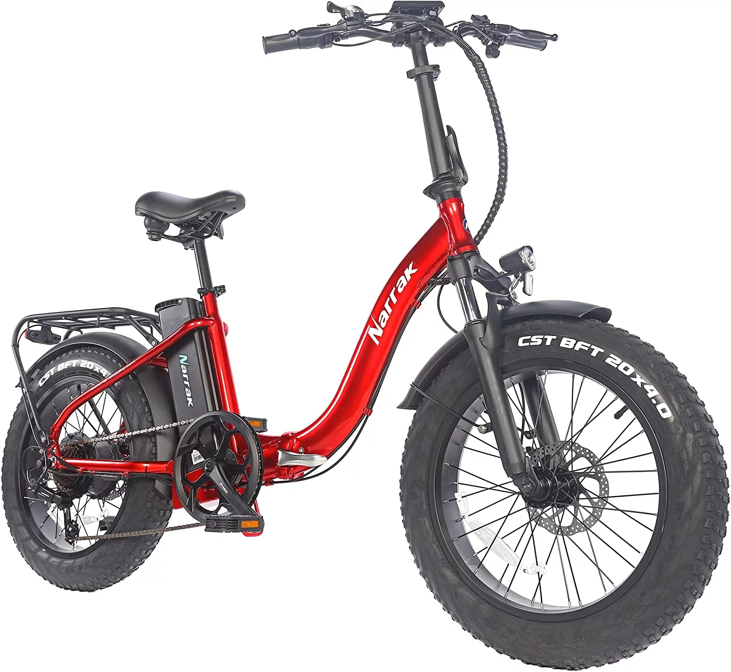 Narrak 48V500W13AH 20" Folding Step-Thru Fat Tire E-Bike Adult Electric Bicycle(Red)