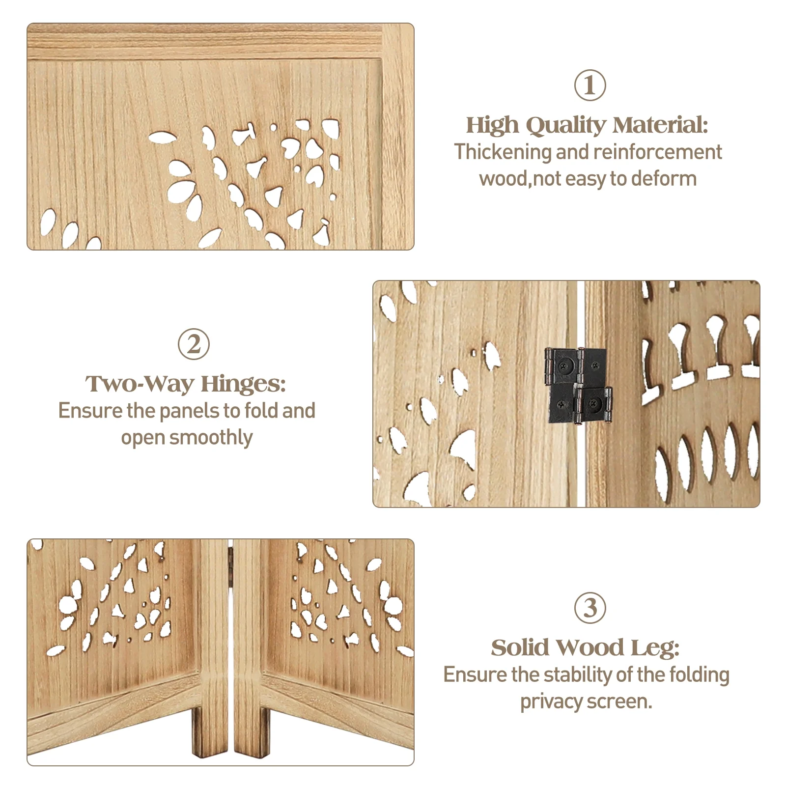 Fionafurn Panel Carved Wood Room Dividers 5.6FT Room Divider and Folding Privacy Screen Freestanding Wooden Screen Room Divider Room Separation for