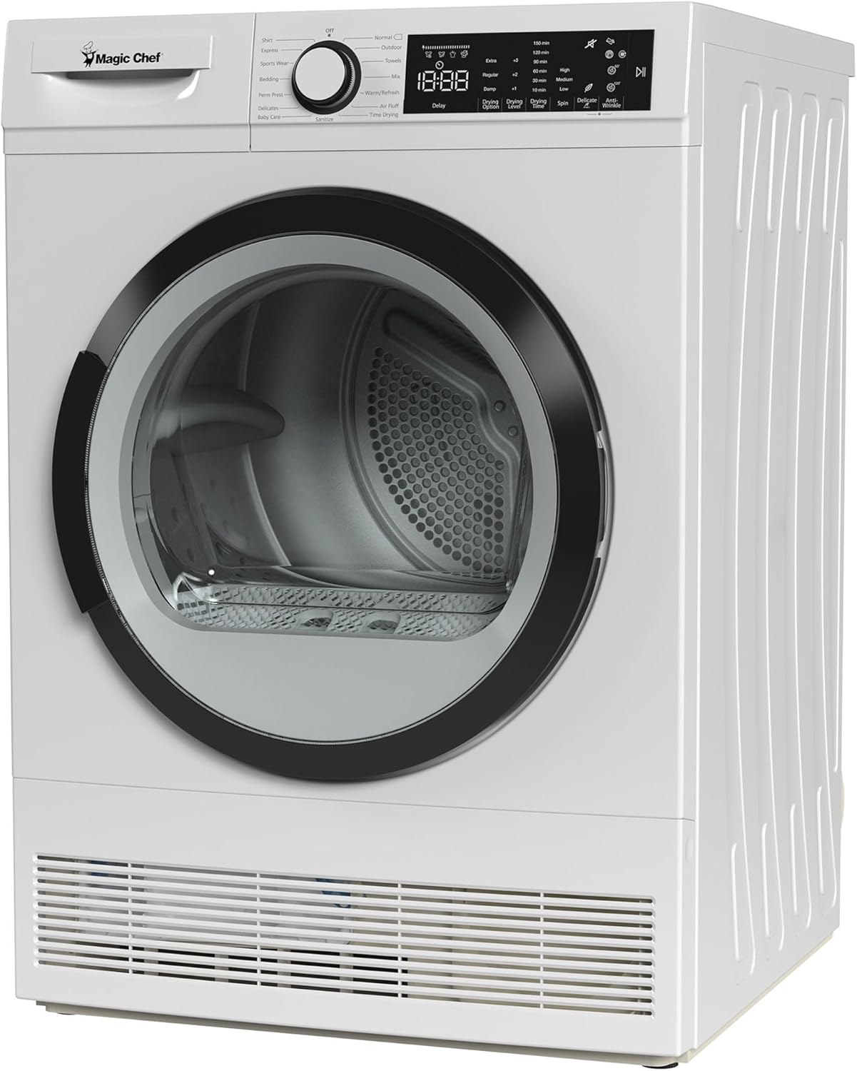 Magic Chef 24 Inch Condensing Front Load Stackable Electric Dryer with 3 Options and Aluminized Alloy Steel Drum for Laundry Purposes, White