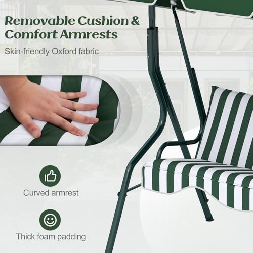 Tangkula 3 Person Porch Swing, Patio with Removable Cushion & Powder-Coated Steel Frame, Outdoor Swing with Canopy for Porch, Backyard, Garden