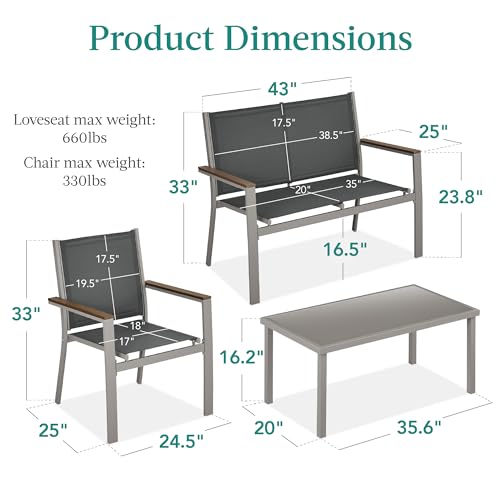Best Choice Products 4-Piece Outdoor Textilene Patio Conversation Set, Backyard Furniture w/Loveseat, Coffee Table, Steel Frame - Taupe/Charcoal
