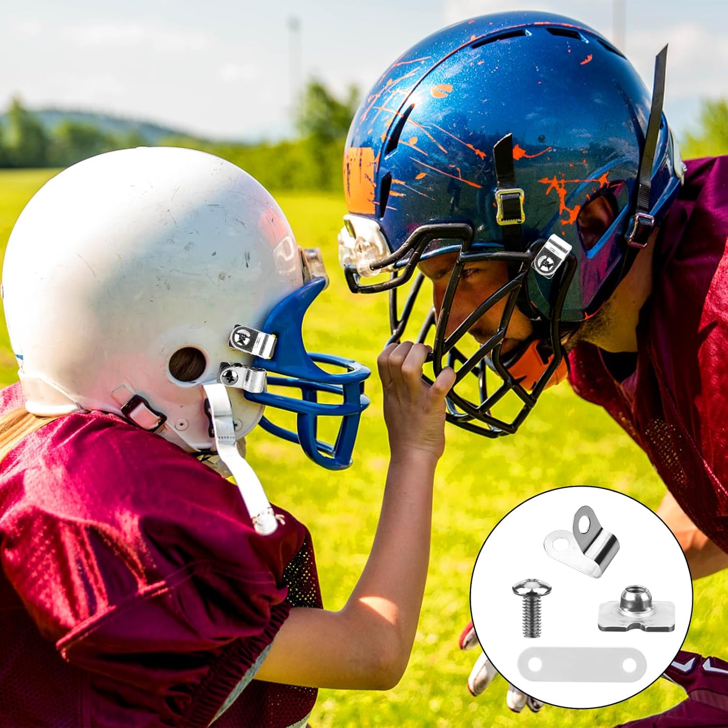 Football Helmet Repair Kit, Including Stainless Steel R-Shape Soccer Visor Clips, Nuts, Screws, Rubber Gasket, Baseball, Softball, Hockey