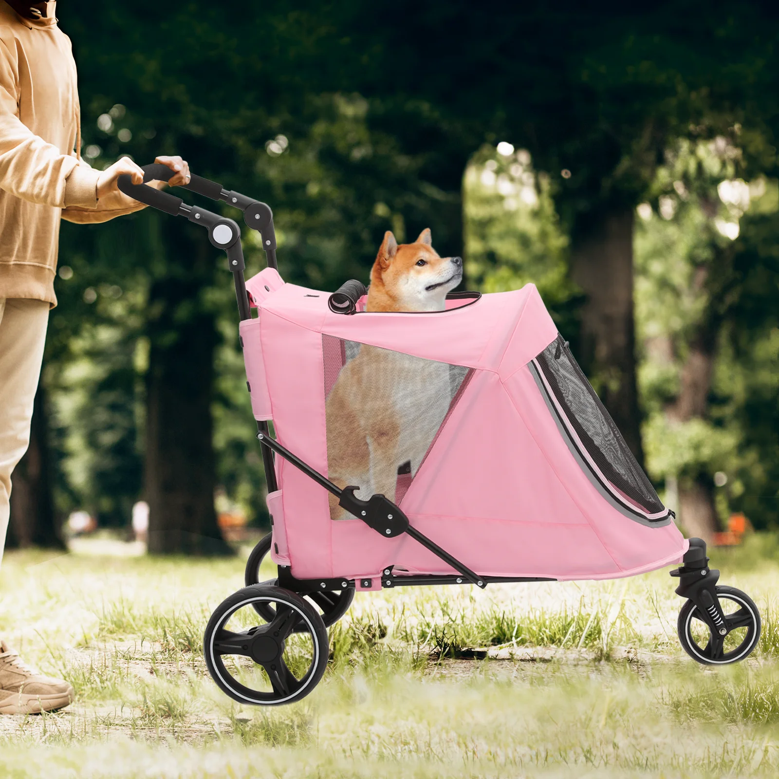 Magshion 3 Wheel Dog Stroller, Pet Stroller for Small Medium Dogs & Cats (Pink) - Curated Treasures Market