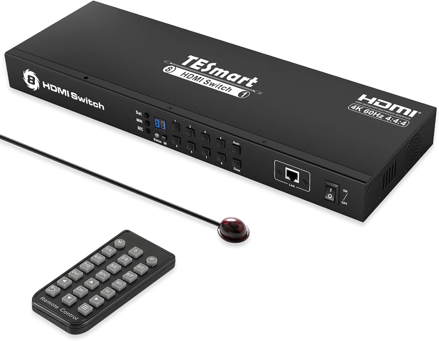 TESmart 16×1 HDMI Switch 16 in 1 Out 4K@30Hz HDCP 1.4 with 19-inch Rack-Ears | RS-232 / LAN Control | IR Remote Control and Auto Switch | Auto Scan