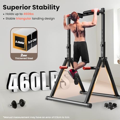 Power Tower Pull Up Dip Station Foldable, Pull Up Bar Station Adjustable, Multi-Function Home Gym, Strength Training Fitness Equipment