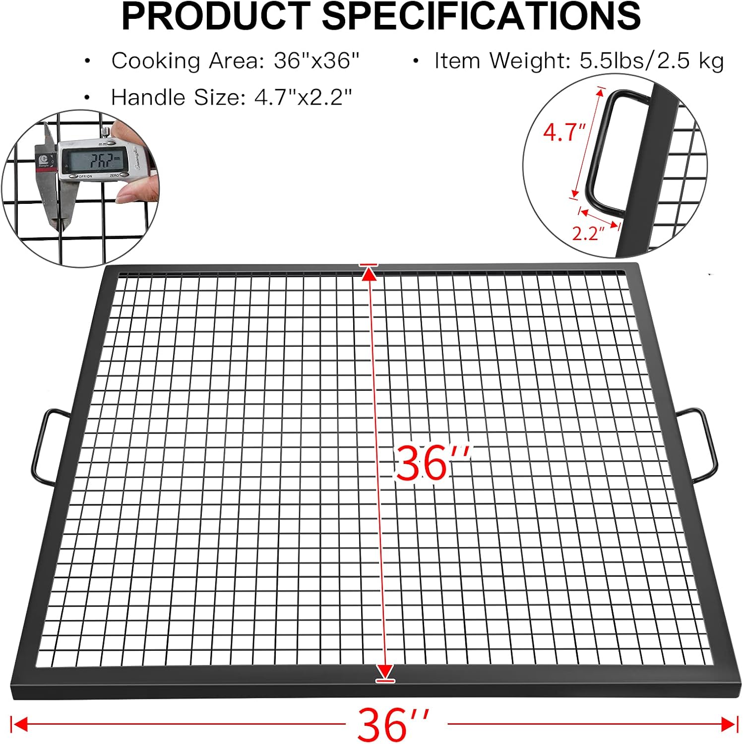 Square Fire Pit Cooking Grill Grate,36×36inch Outdoor Campfire BBQ Rack, Campfire Grill Grate Portable