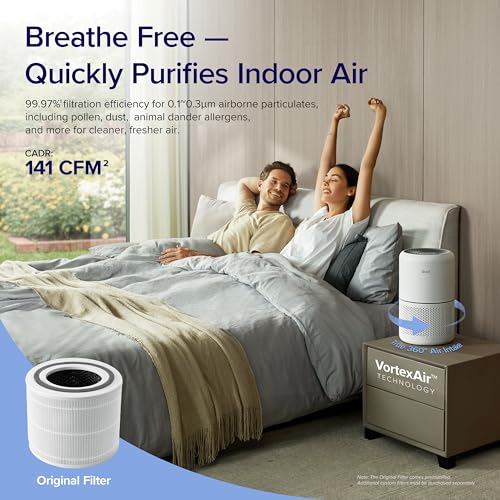 LEVOIT Air Purifiers for Home Bedroom, HEPA Sleep Mode, AHAM VERIFIDE, Smart WiFi for Home Large Room, Quiet Cleaner for Pet Hair, Allergies, Dust