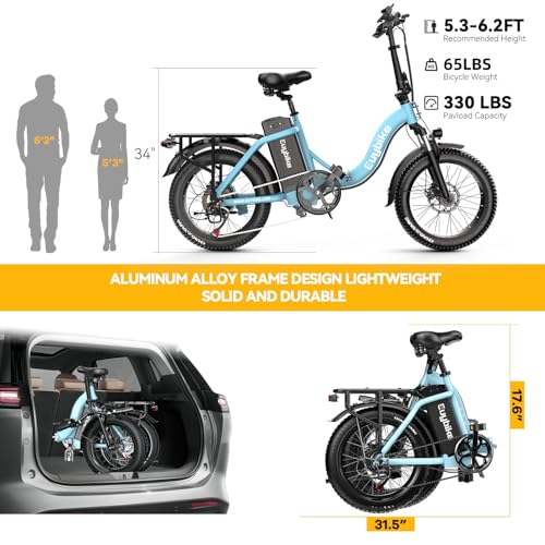 1000W Folding Electric Bike,48V 20AH Removable Battery E Bike,30+MPH,80 Miles Max Range Electric Bike for Adults,20" Fat Tire Foldable ebike