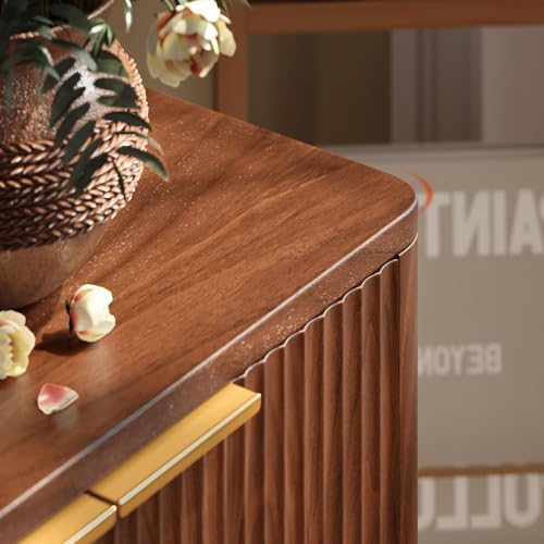 67" Fluted Oak Buffet Cabinet Sideboard with Storage, Large Credenza with 6 Doors