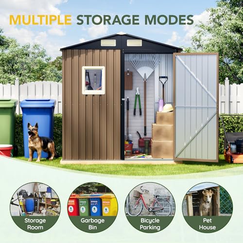 6x4FT Outdoor Steel Storage Shed with Clear Window, Lockable Doors, Weather-Resistant Metal Tool Shed for Garden, Backyard, Patio, and Utility Storage