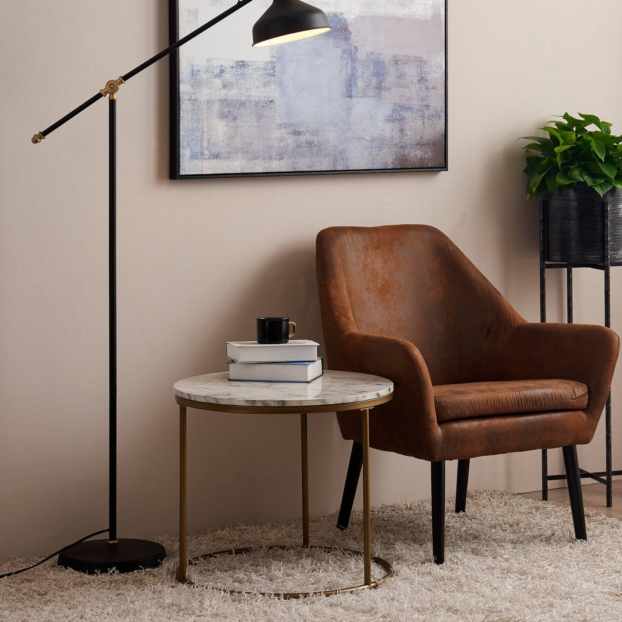 Versanora Marmo Faux-Marble Round Side Table, Marble/Brass