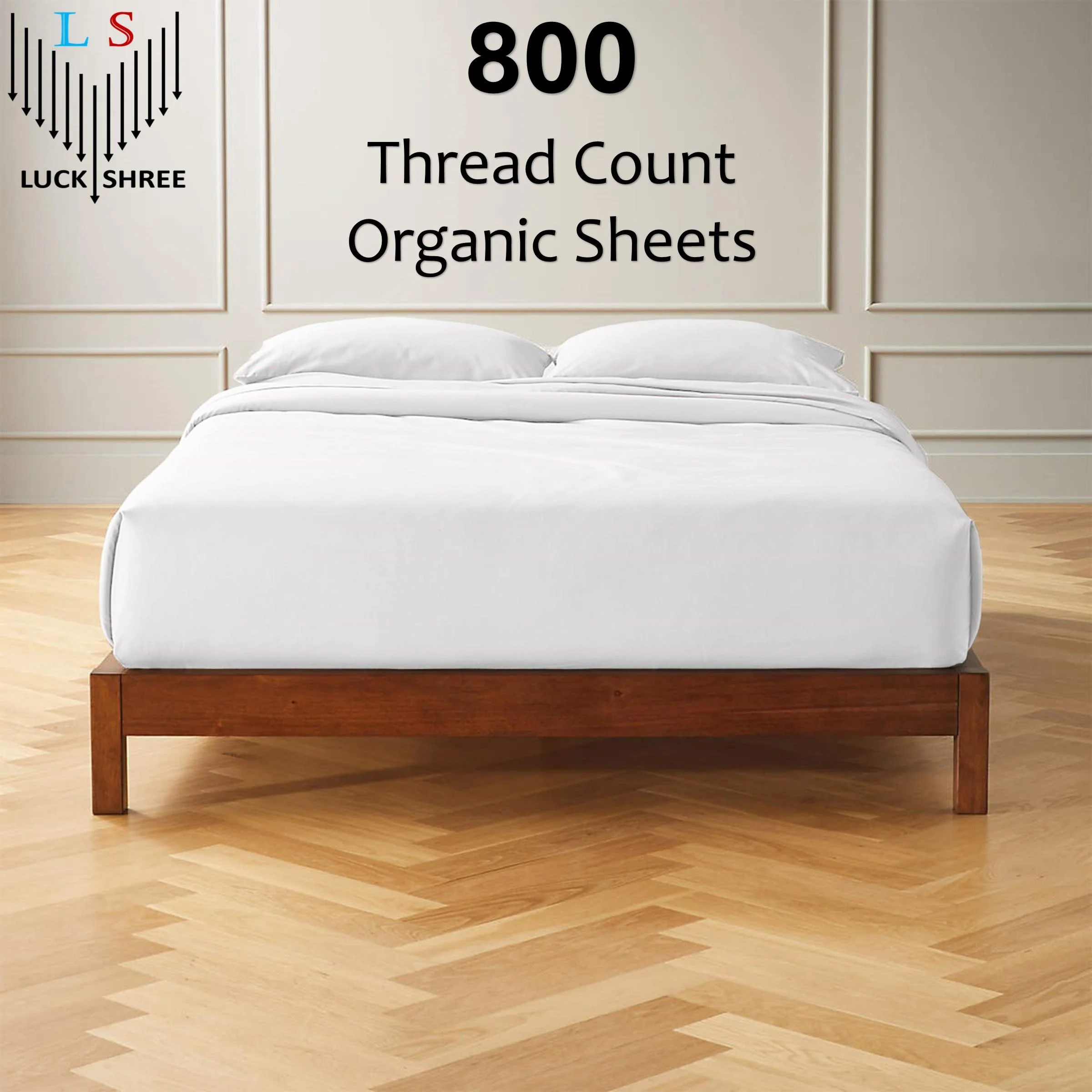 Split Head King 34" Size Organic Cotton Sheet Set- 100% Organic 800-Thread-Count - 18" Deep Pockets 800TC Organic Sheets - White