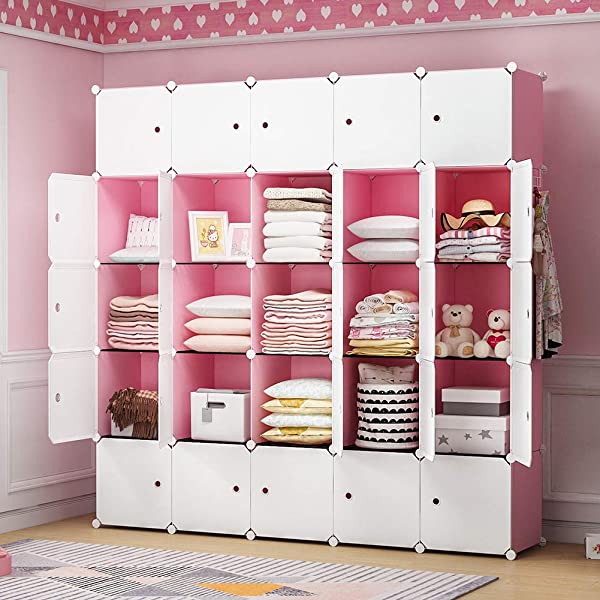 YOZO Cube Storage Organzier Portable Closet Wardrobe Bedroom Dresser (71x14x71 inches) Portable Closet Cube Shelf Armoire Pantry Cabinet, 25 Cubes