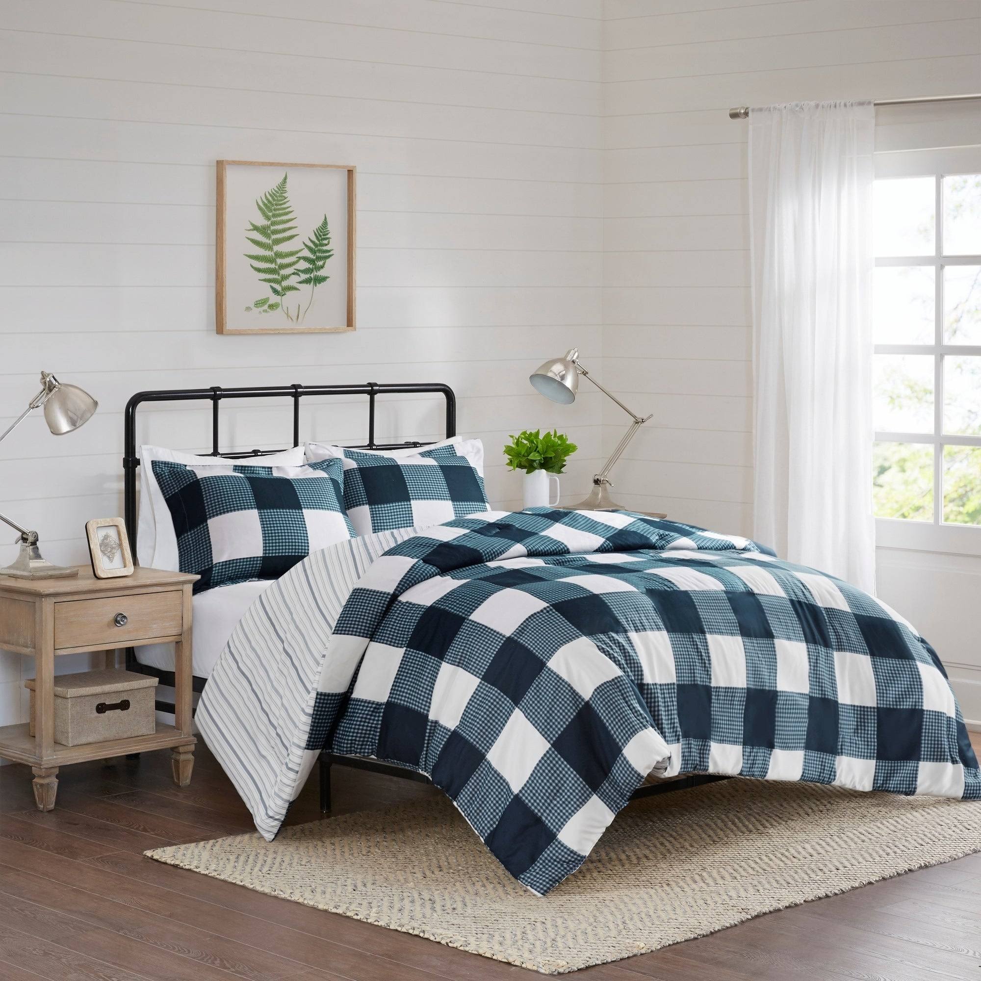 Madison Park Morrison 3 Piece Reversible Buffalo Check Plaid Duvet Cover Set King/Cal King