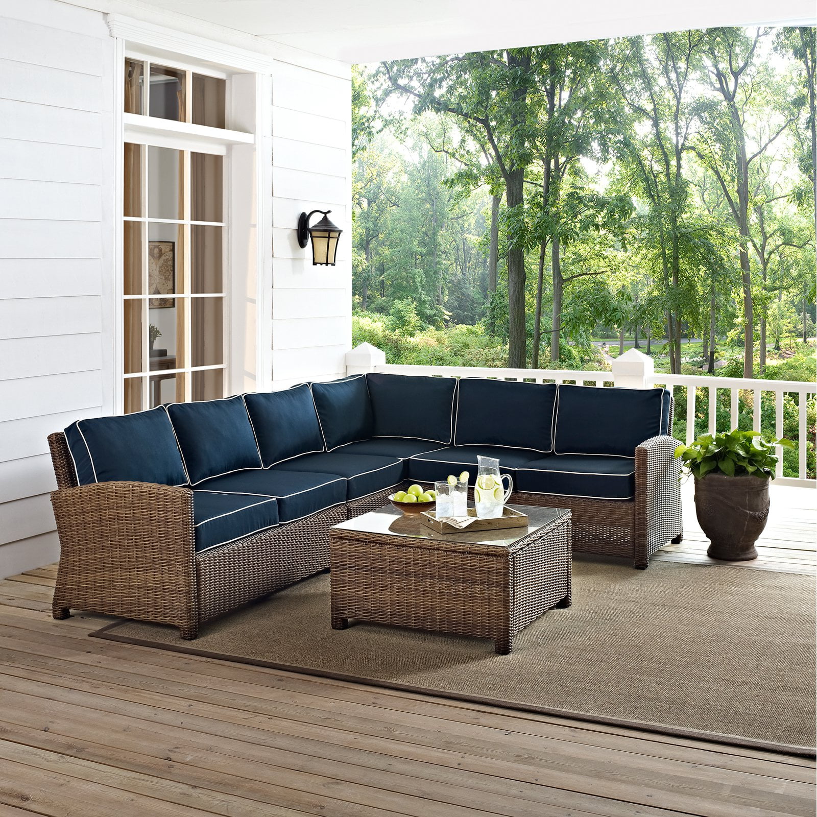 Crosley Furniture Bradenton 5 Piece Fabric Patio Sectional Set in Brown and Navy