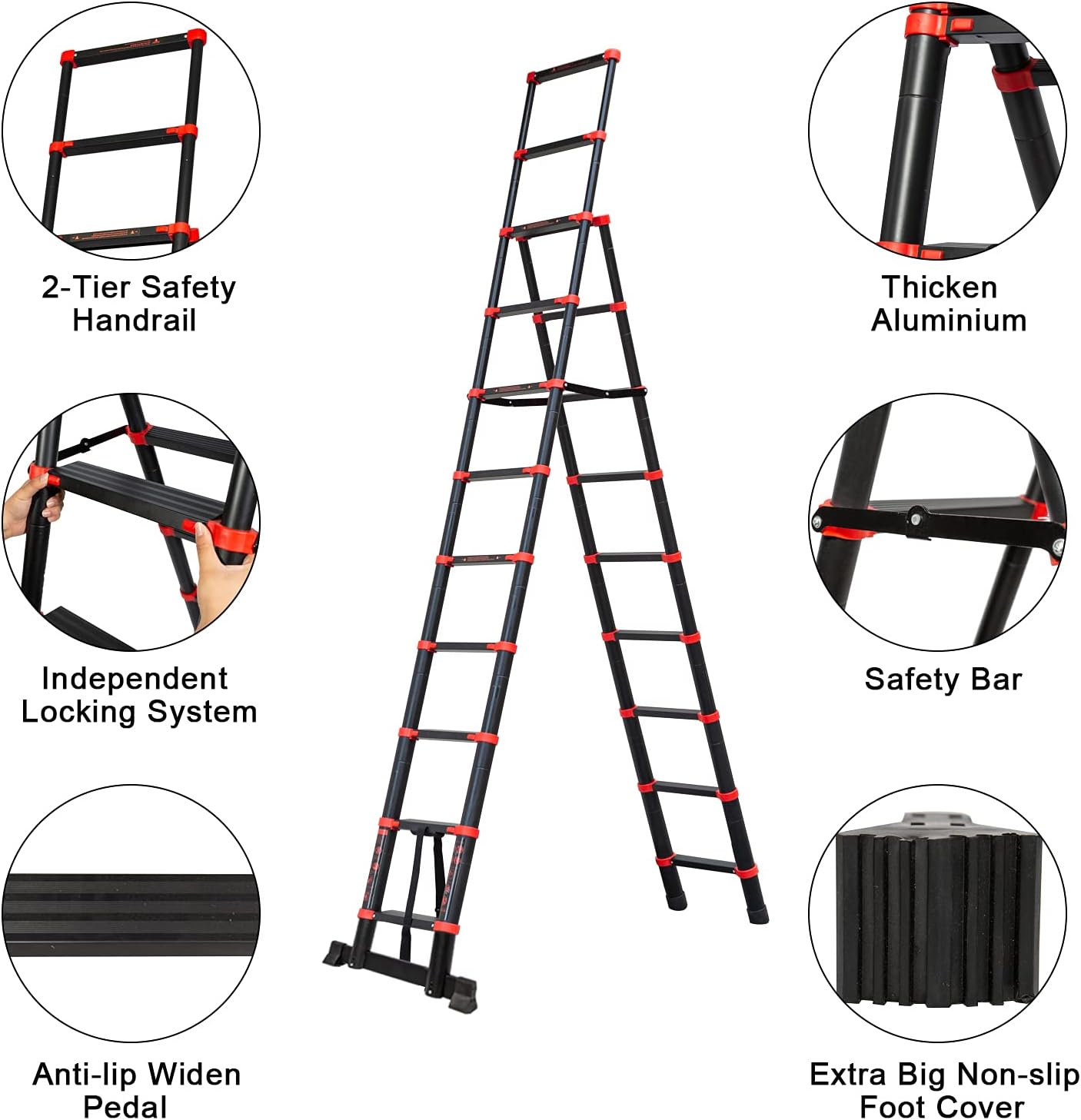 Adjustable A-Frame 9+11 Step Aluminum Telescoping Ladder