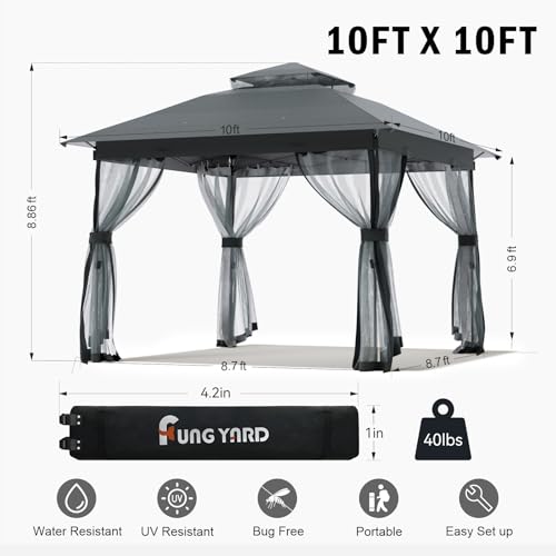 Outdoor Pop Up Gazebo 10x10 - Instant Canopy Tent with Mosquito Nettings