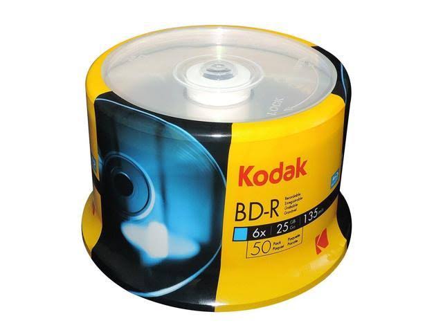 100-Pack Kodak Logo Top 6X BD-R BLU-RAY Blank Disc Media 25GB Cake Box