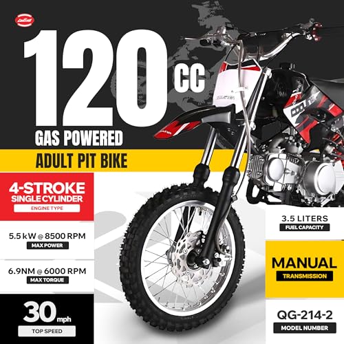 Coolster 125cc Dirt Bike for Kids & Adults - Gas Powered Manual Transmission Off-Road Pit Bike with Kick Start System, QG-214-2