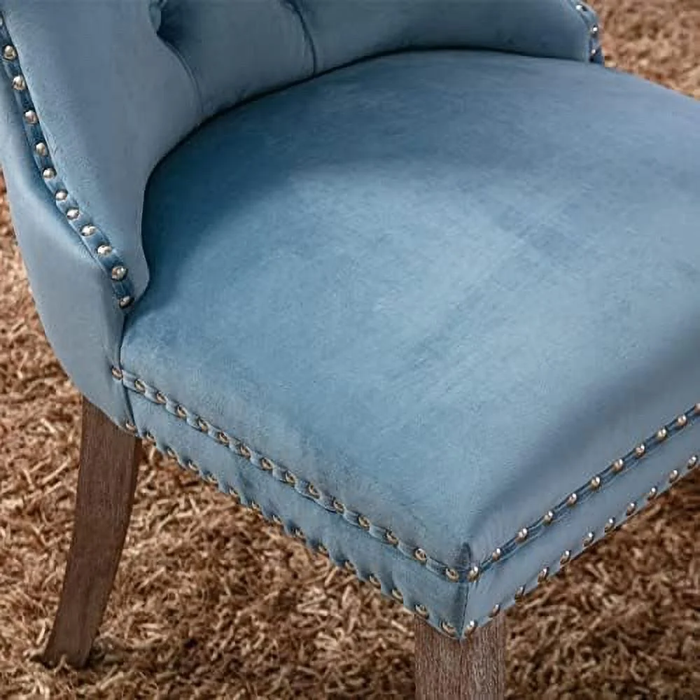 TJUNBOLIFE Velvet Dining Chairs   Upholstered Dining Room Chairs  Tufted Dining Chairs with Solid Wood Legs  Nail Heads and Ring Pull for Kitchen