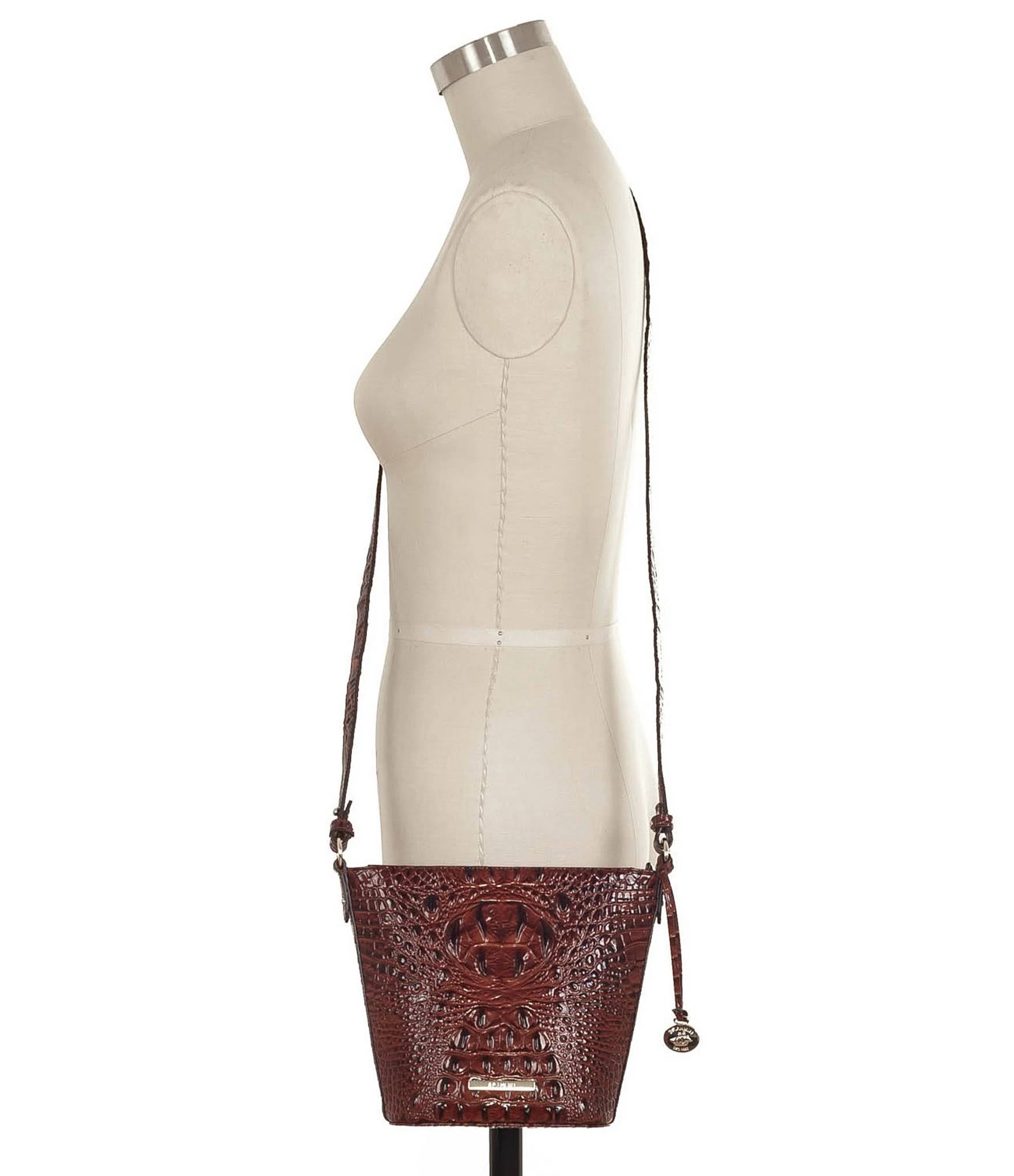 Brahmin Melbourne Embossed Leather Mini Quinn Crossbody - Pecan/Gold