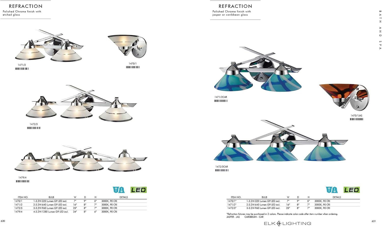 Elk 1477/3CAR 3 Polished Chrome and Caribbean Glass Pendant Light, 10W X 10D X 4H