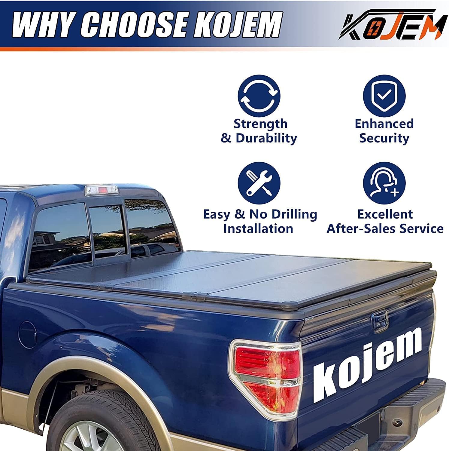 Kojem 5.5ft Hard Tri-Fold Truck Bed Tonneau Cover Compatible with 2015-2021 Ford F150 Super Crew Cab Hard Folding Pickup Truck Tonneau Cover