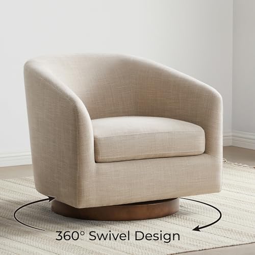 CHITA Swivel Accent Chair, FSC Certified Upholstered Fabric Barrel Chair for Living Room, Fully Assembled, Flax Beige