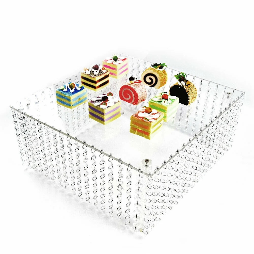Miumaeov Set of 3 Clear Acrylic Cake Stands Square Cupcake Stands Dessert Display with Crystal Pendants