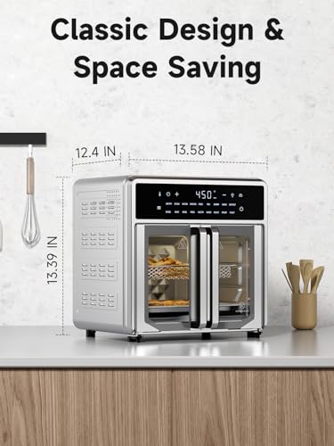 Air Fryer French Door Oven,15.8 Qt Toaster Oven Countertop Combo,18 Presets & 1 Preheat & Light, Airfryer Basket,Wire Rack,Baking Pan,Crumb Tray