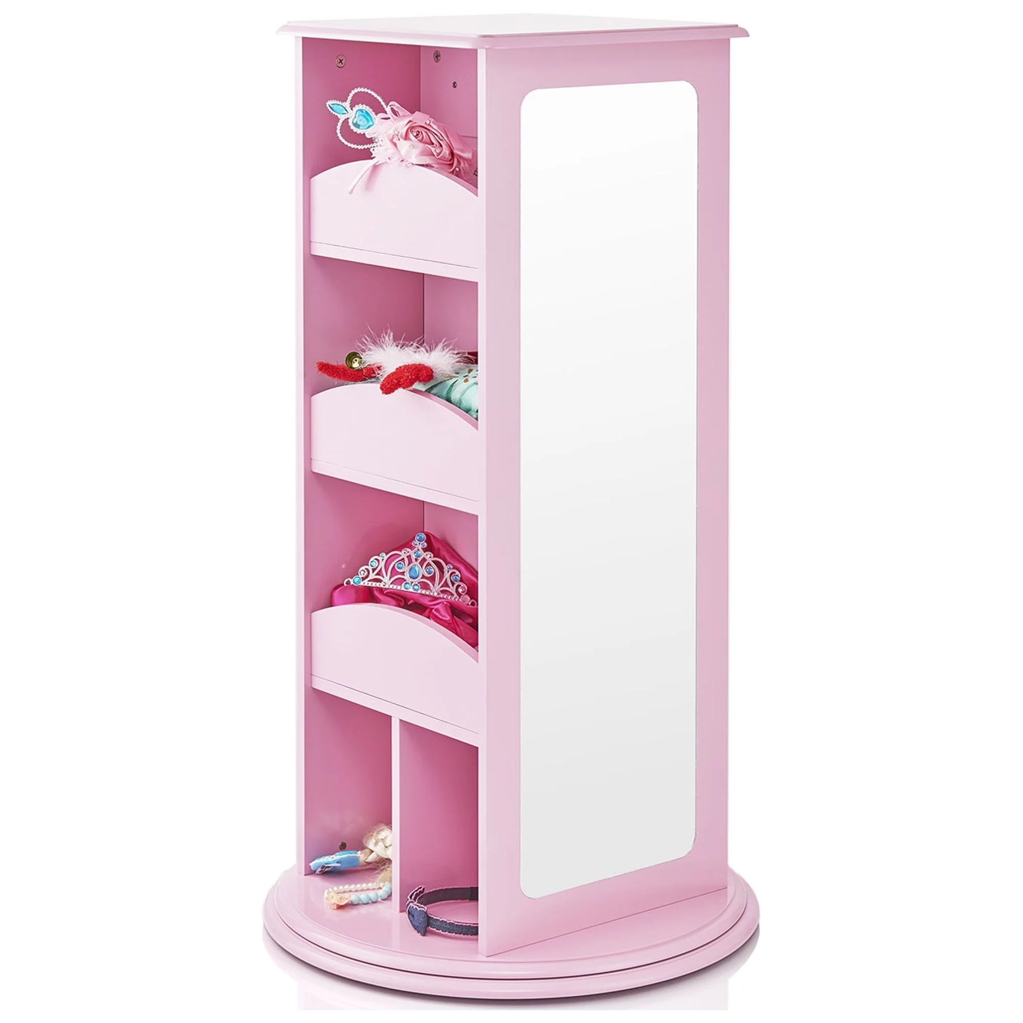 Guidecraft Rotating Dress-Up Storage - Pink: Armoire for Toddlers with 2 Mirrors, Cubbies & Hooks, Princess Costume Storage with Shelves