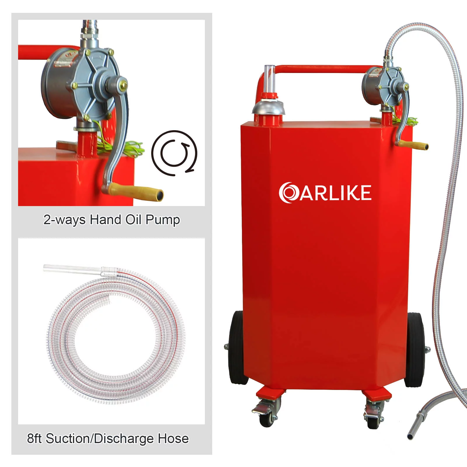 Oarlike 30 Gallon Gas Fuel Transfer Tank Portable Oil Storage Can for Propane Diesel Gasoline Kerosene with Hand Pump Gas Caddy on 4 Wheels for Boat